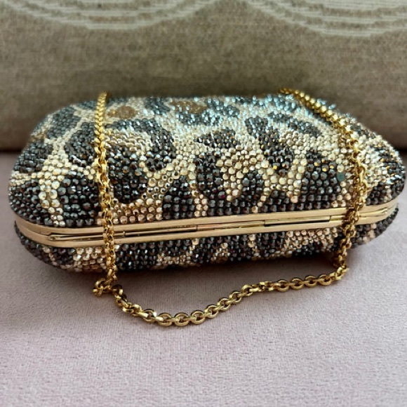 JUDITH LEIBER LEOPARD-PRINT FINE-CRYSTAL EMBELLISHED CLUTCH (AUTHENTIC) - Picture 11 of 11
